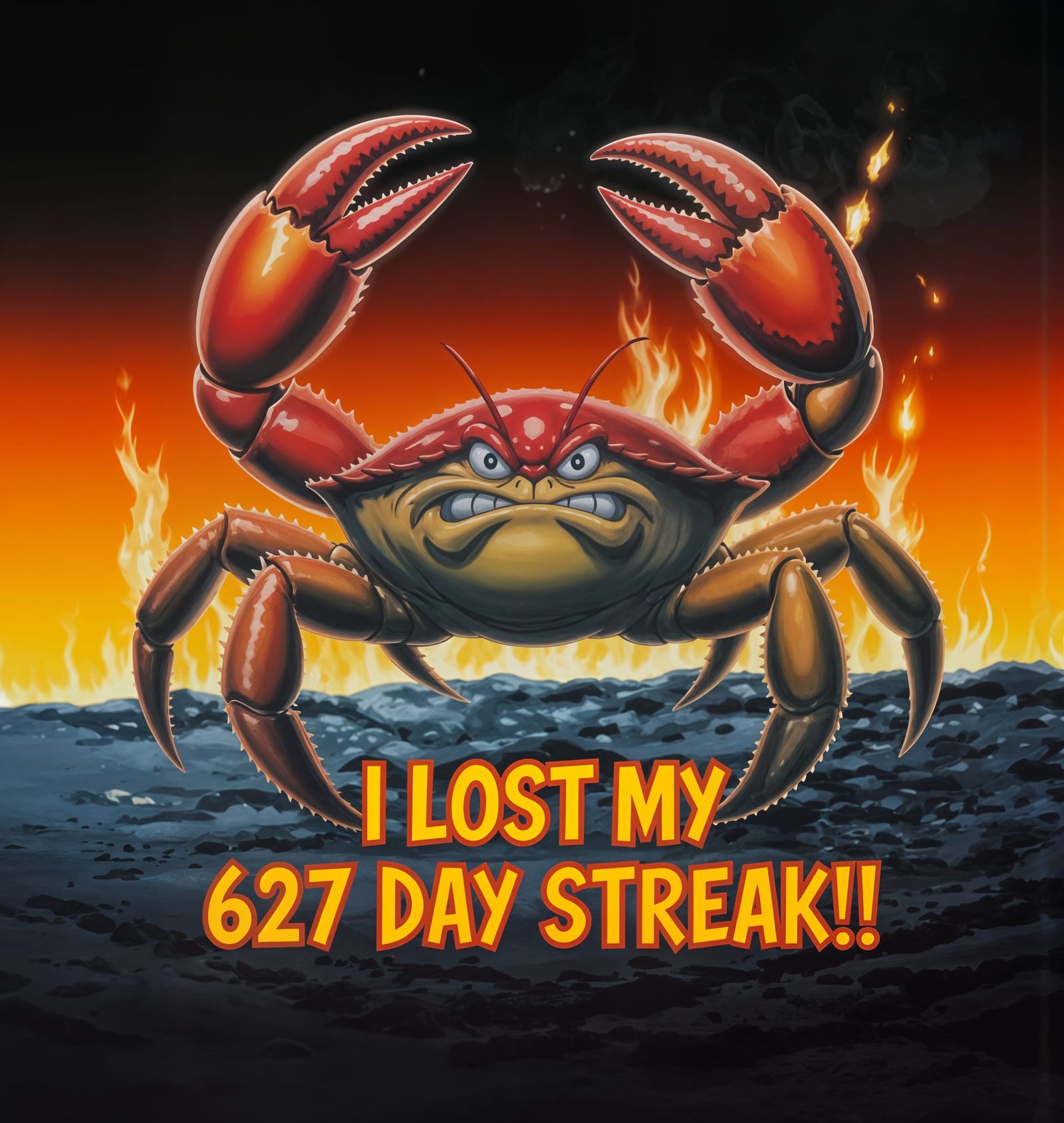 Angry Crab On Fire With Fiery Streak Message