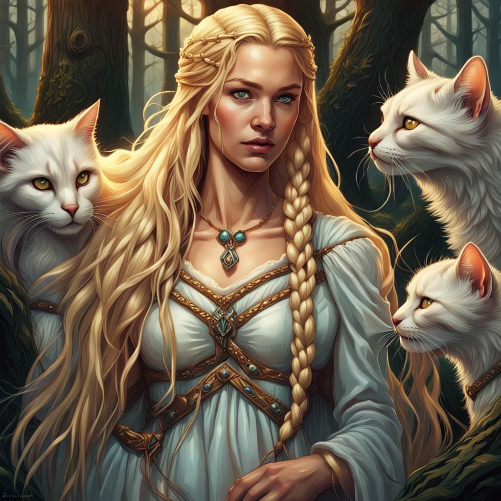 Freyja goddess and her kittens.