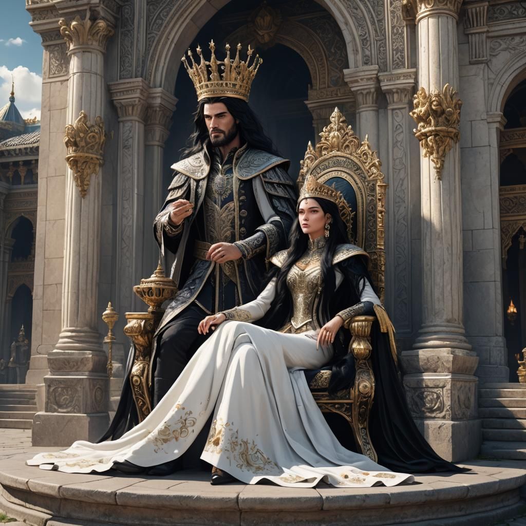 King and Queen in Front of Palace: Detailed Matte Painting