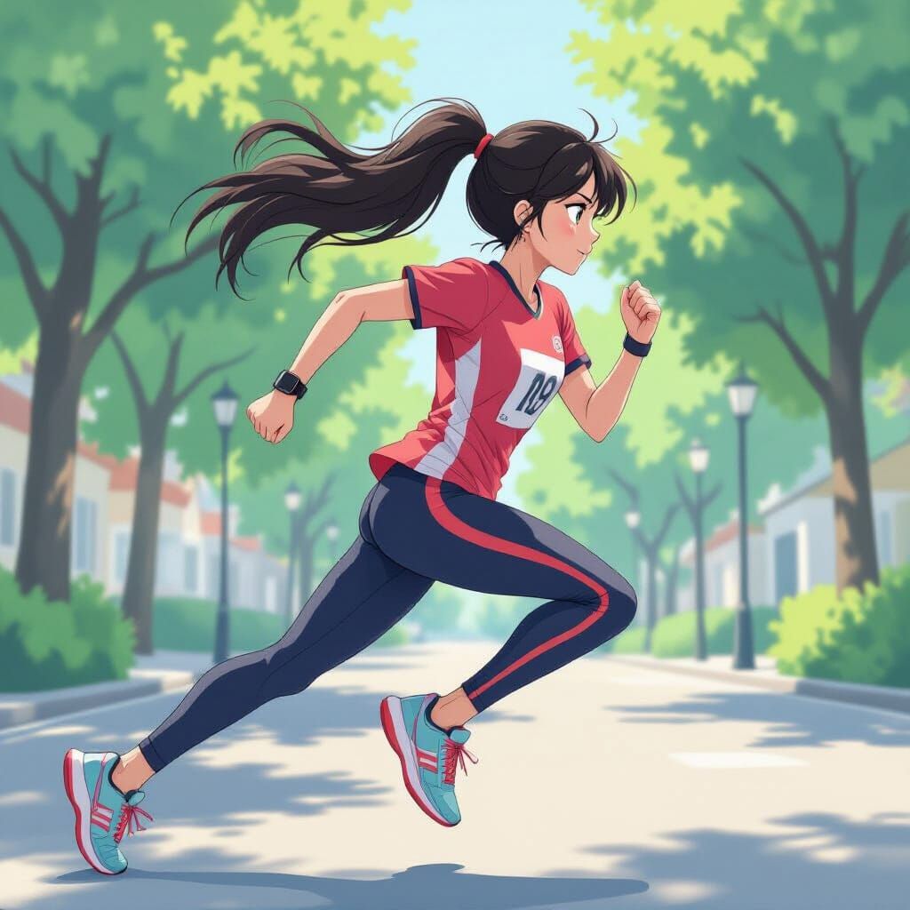 Anime Girl Running in Pastel Colors