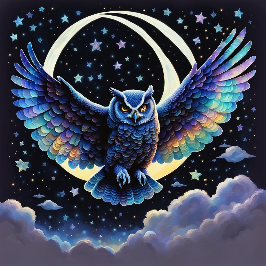 Ethereal Owl in Twilight, Hyperrealistic Digital Art