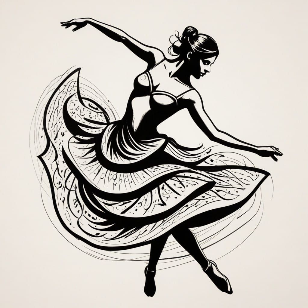 A dancer drawn with calligraphic lines