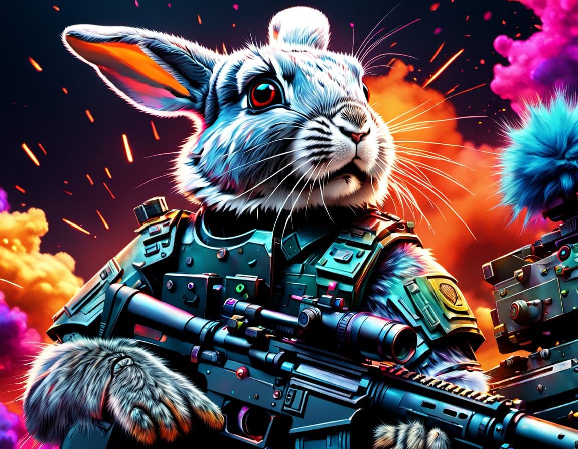 Rabbit Wields 50 Cal in Armored Hat