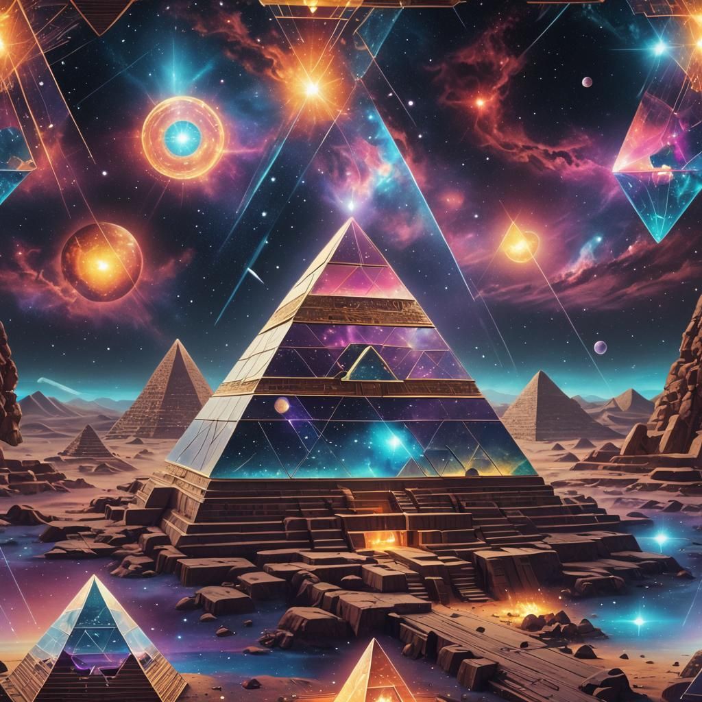 Futuristic Toy Pyramid with Holographic Space Illustration