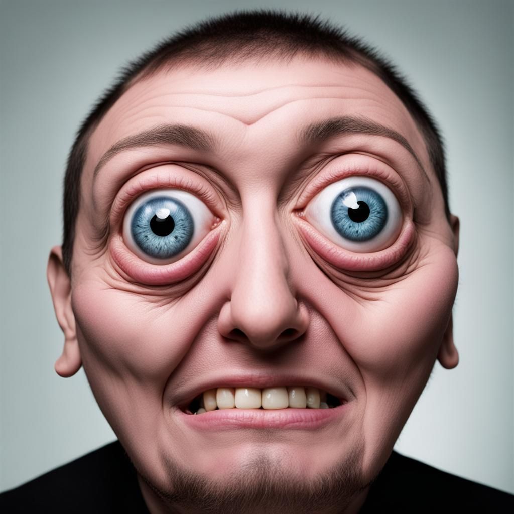 Humorous Portrait of a Person with Exaggerated Features