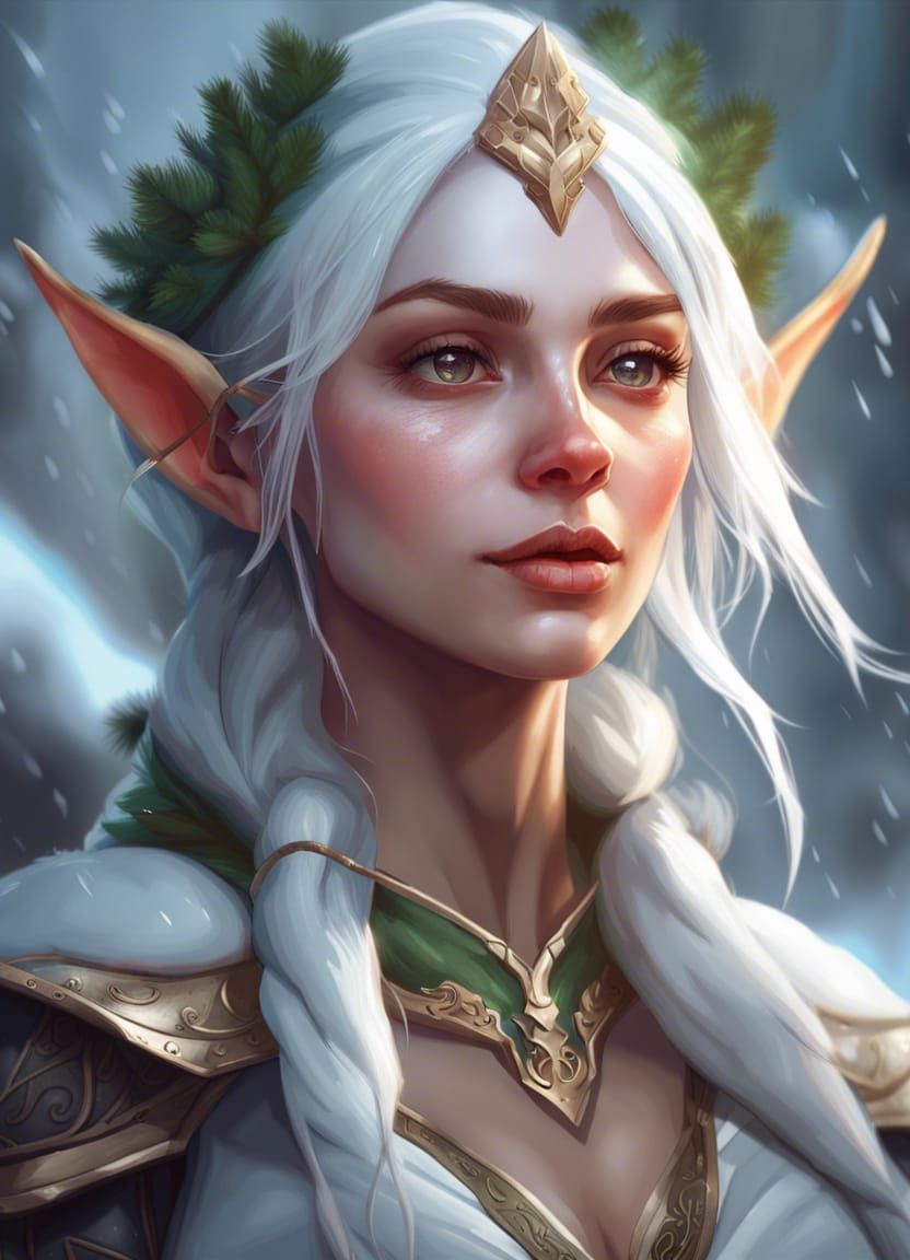 Ethereal Female Elf in Snowy Majesty, with Acute Hyperrealis...