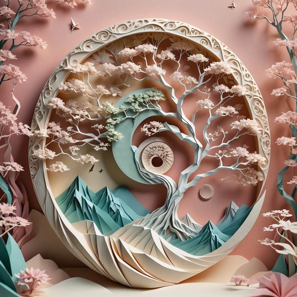 Surreal Origami Landscape in Dreamlike Papercraft Art