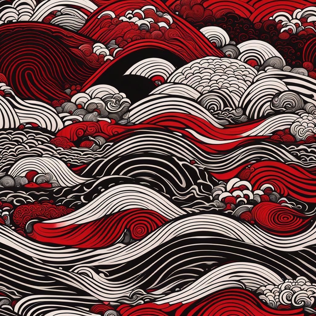 Bold Japanese Polymer Art in Red and Black