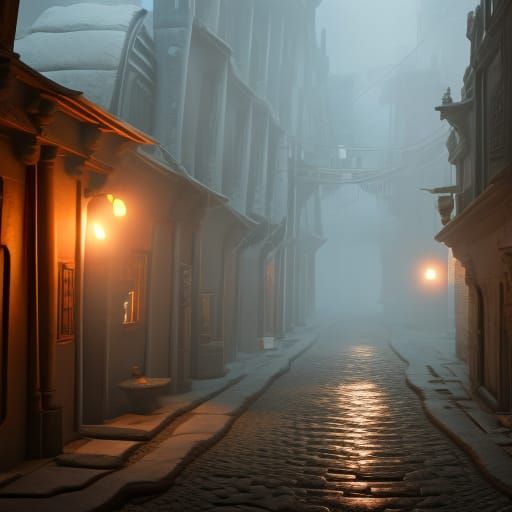 Fantastical Dark Alleyway in Detailed Matte Painting