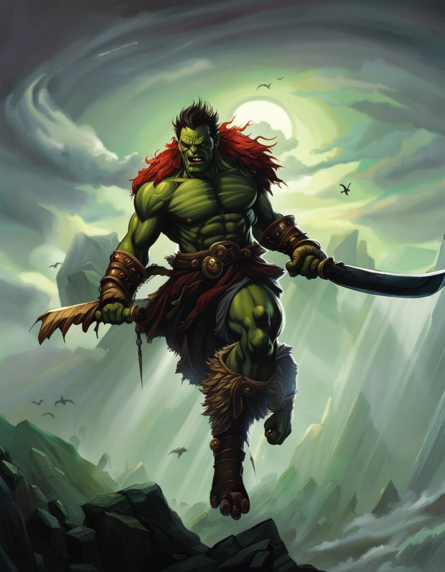 Dark Fantasy Orc Brawler in Comic Book Style