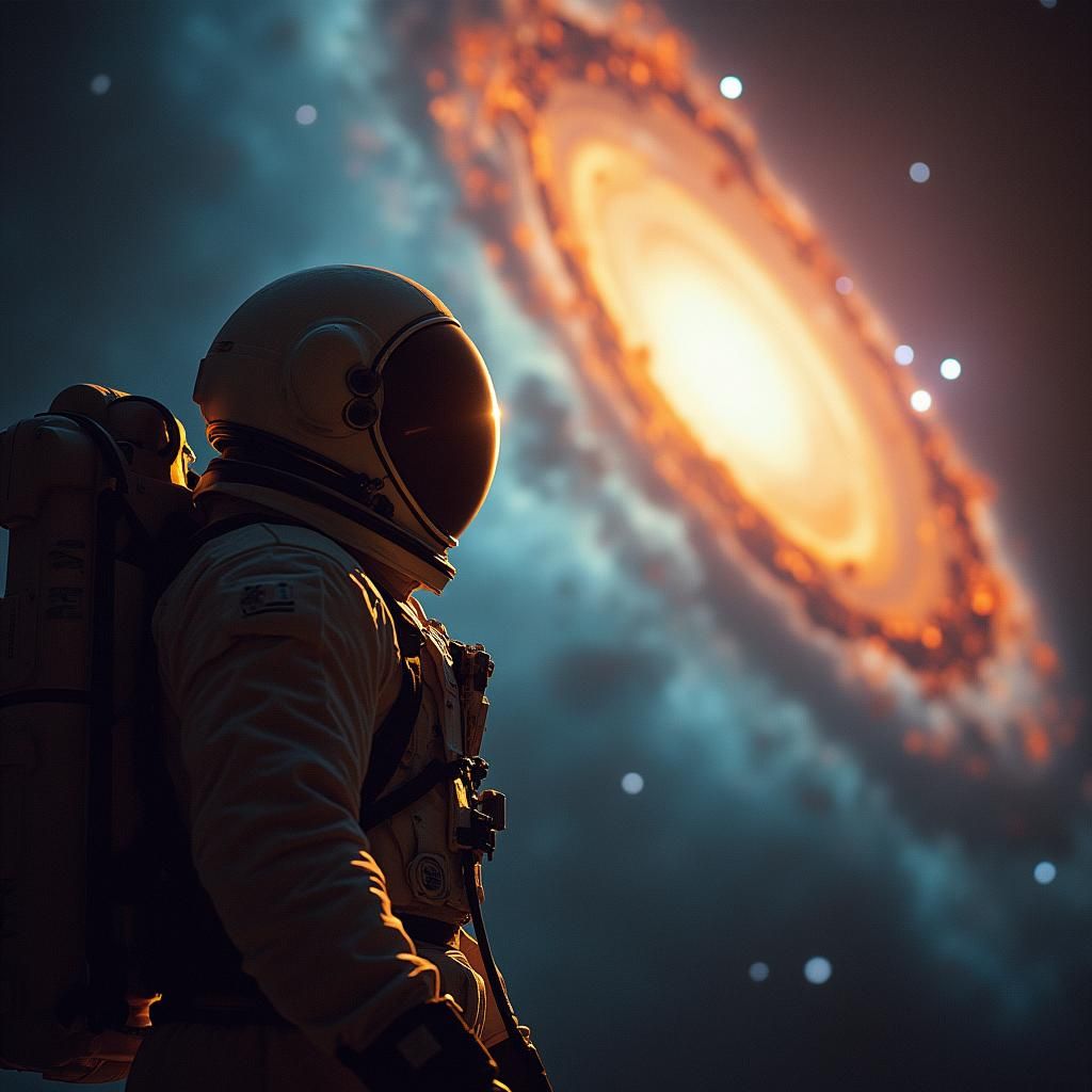 Astronaut Gazing at Nebula in Cinematic Film Still