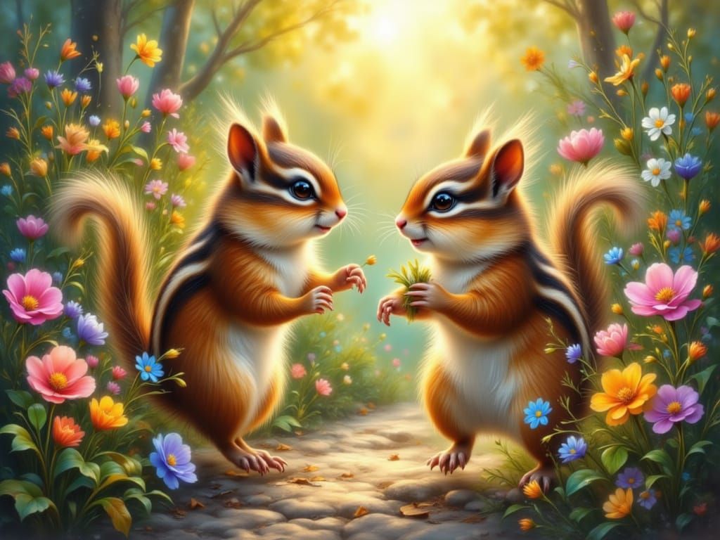 Adorable Chipmunks in a Fantasy Garden