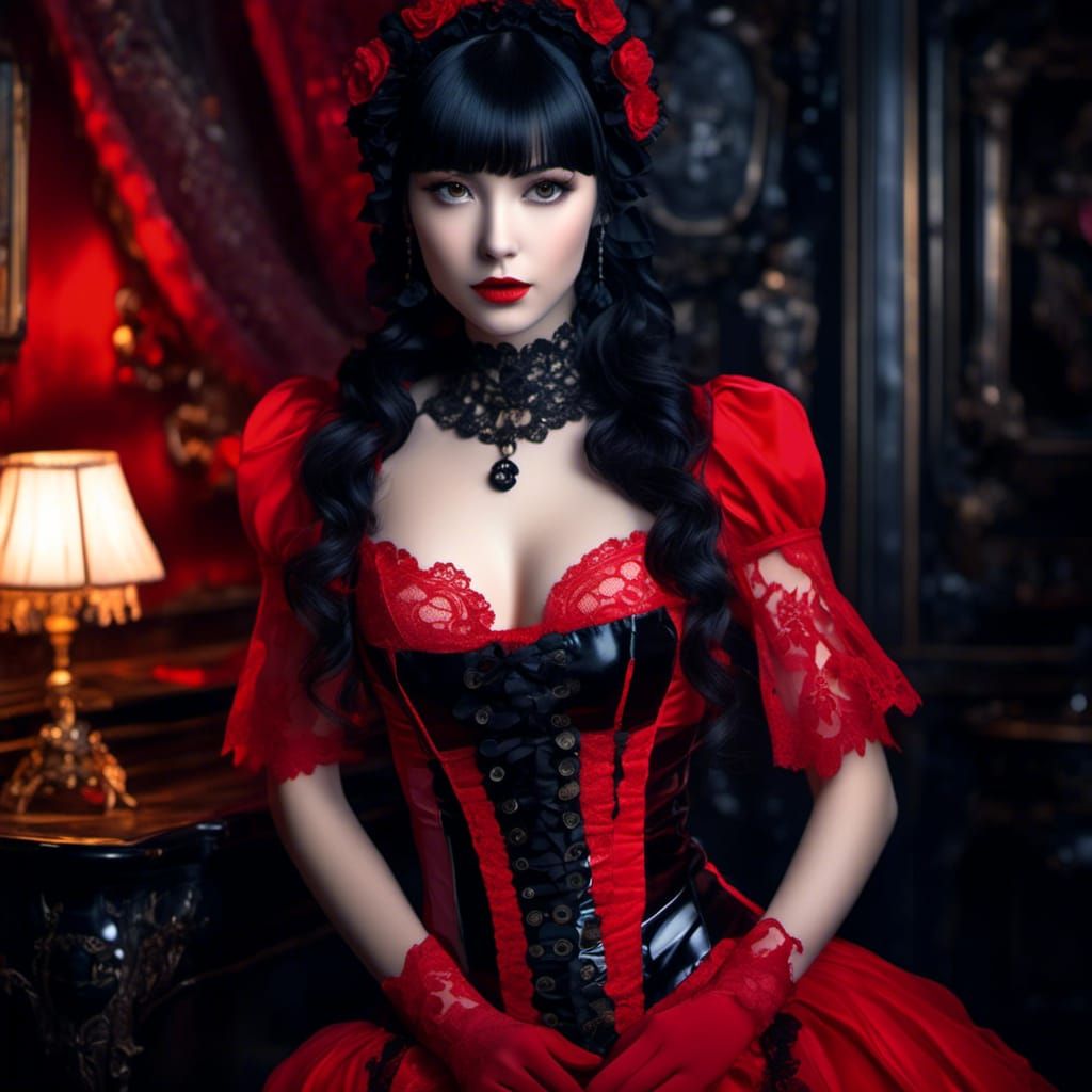 French Maid in Red Latex: A Hyperreal Portrait