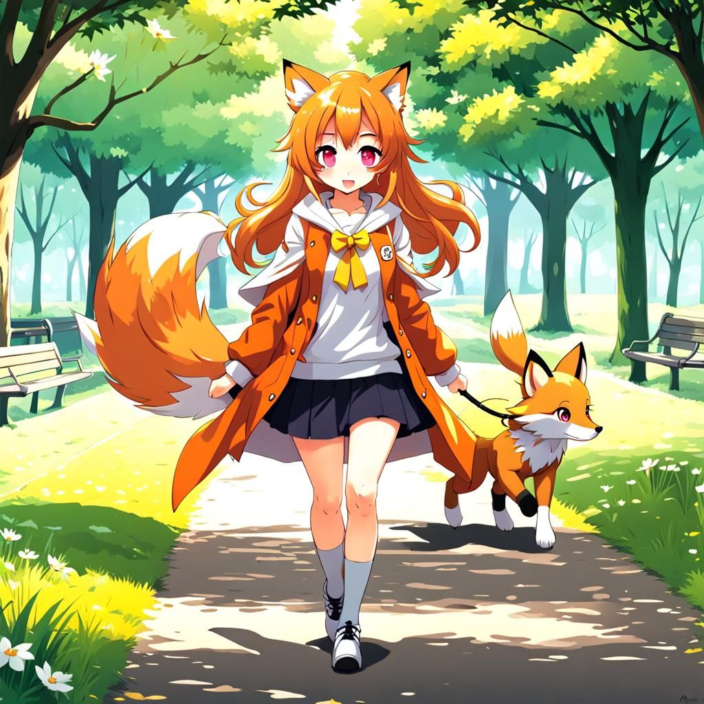 Anime Style Fox Woman in Park