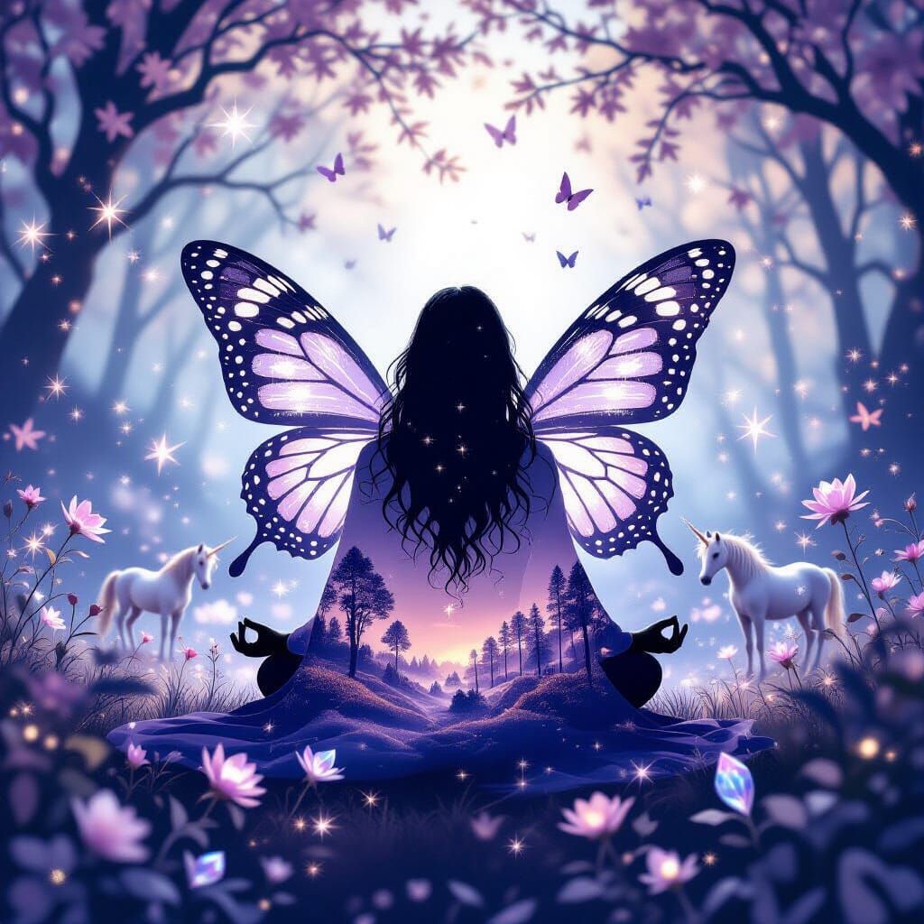 Dreamweaver Spirit with Butterfly Wings in Magical Glade