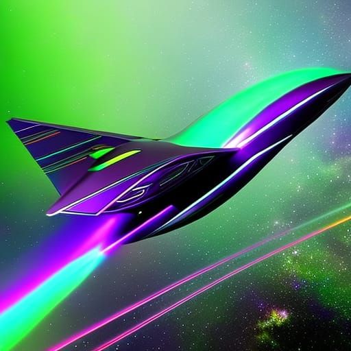 Futuristic Steampunk Starship Soaring Through Nebula