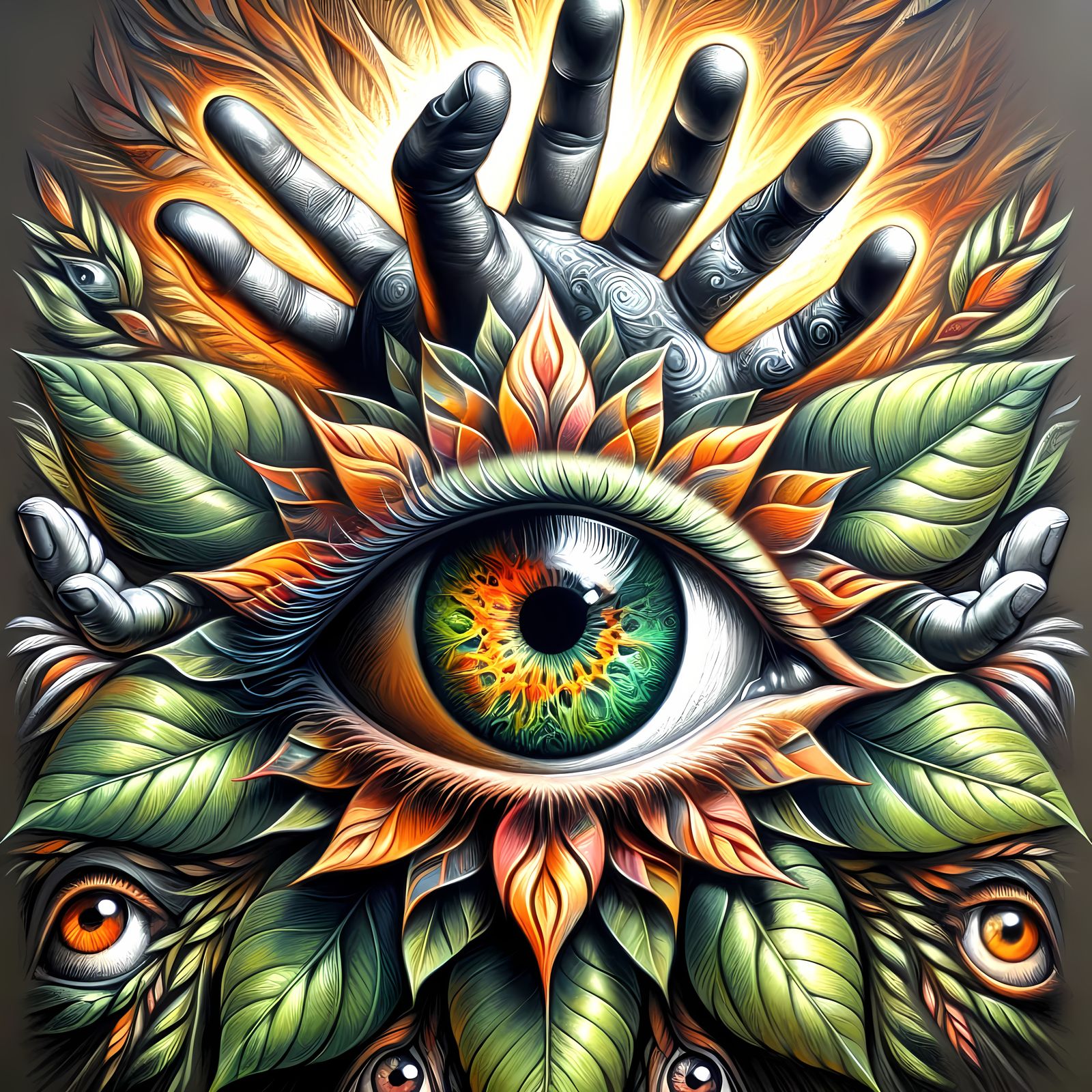 Surreal Eye of Nature in Charcoal Drawing