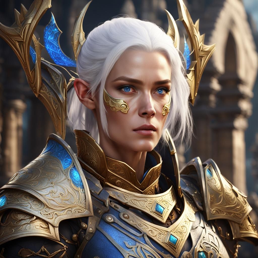 Wood Elf Cleric in Gold Armor: Fantasy Art