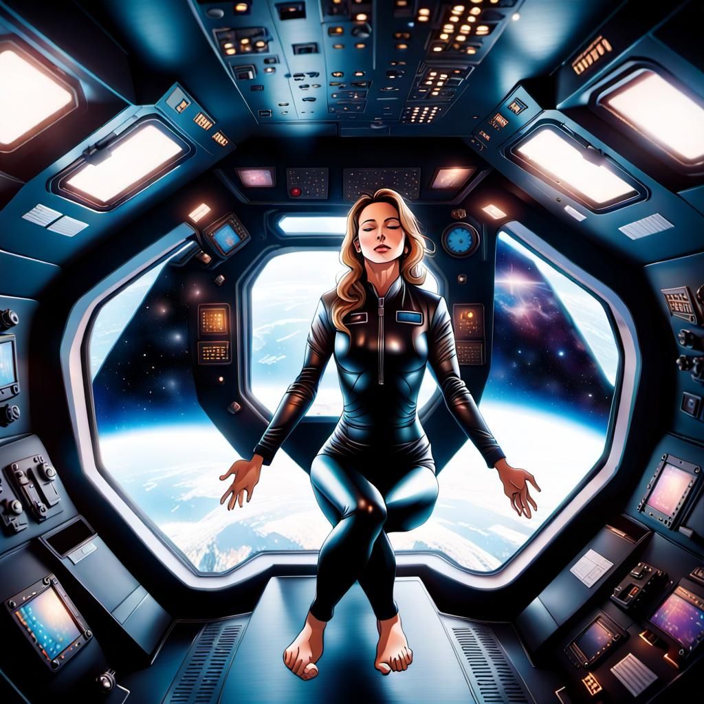Astral Ascension: Female Pilot in Spaceship Cockpit