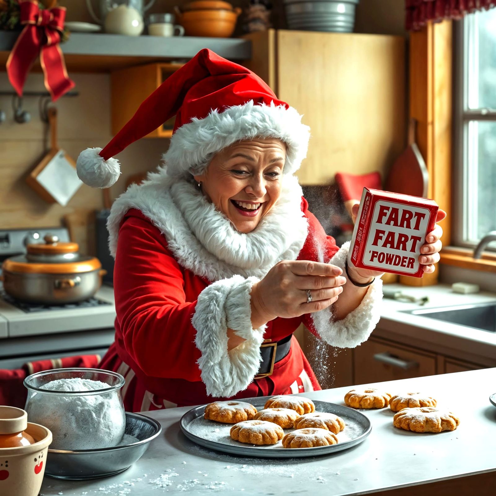 Mrs Claus Bakes Cookies with Mischief