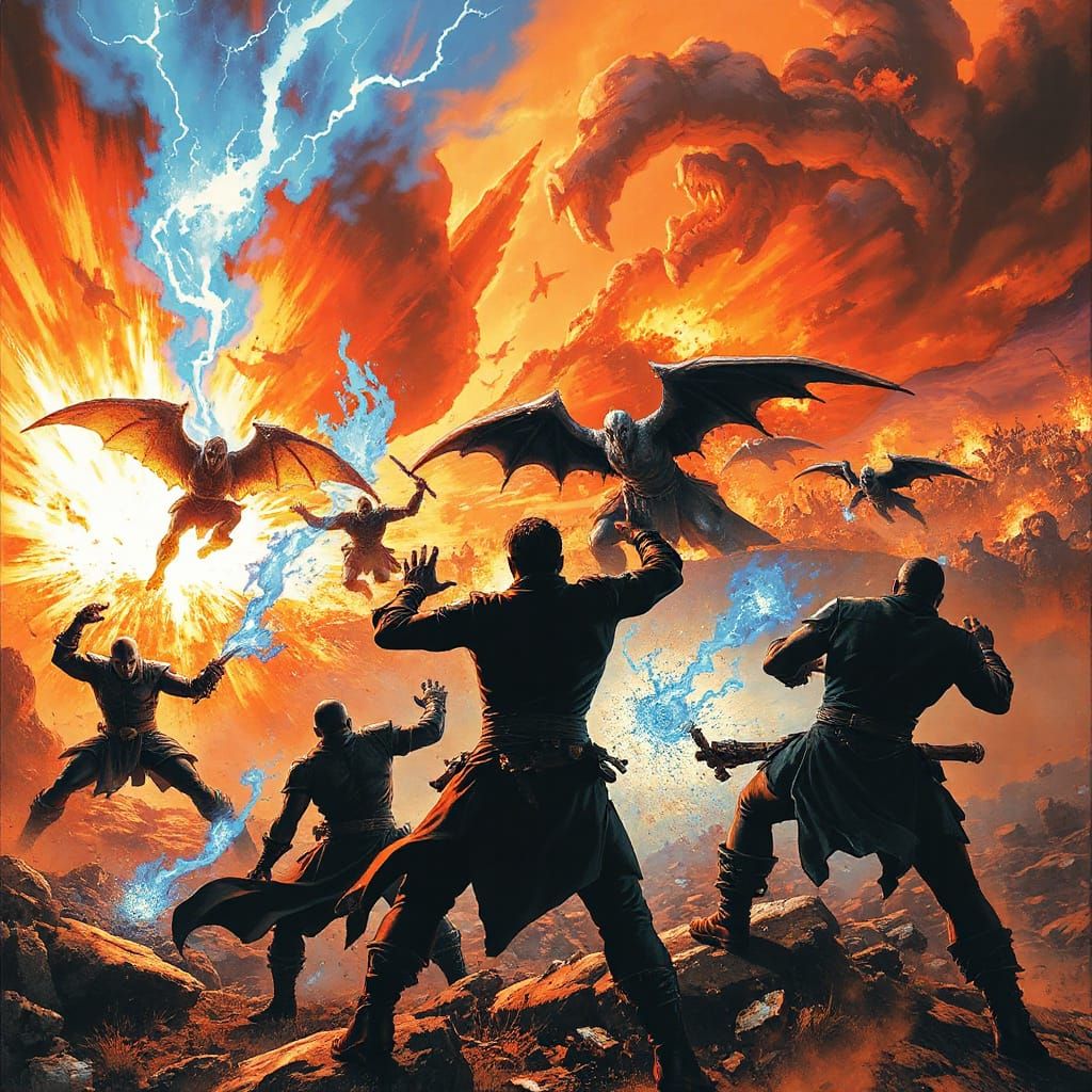 Epic Fantasy Battlefield with Luminous Powers and Dramatic P...