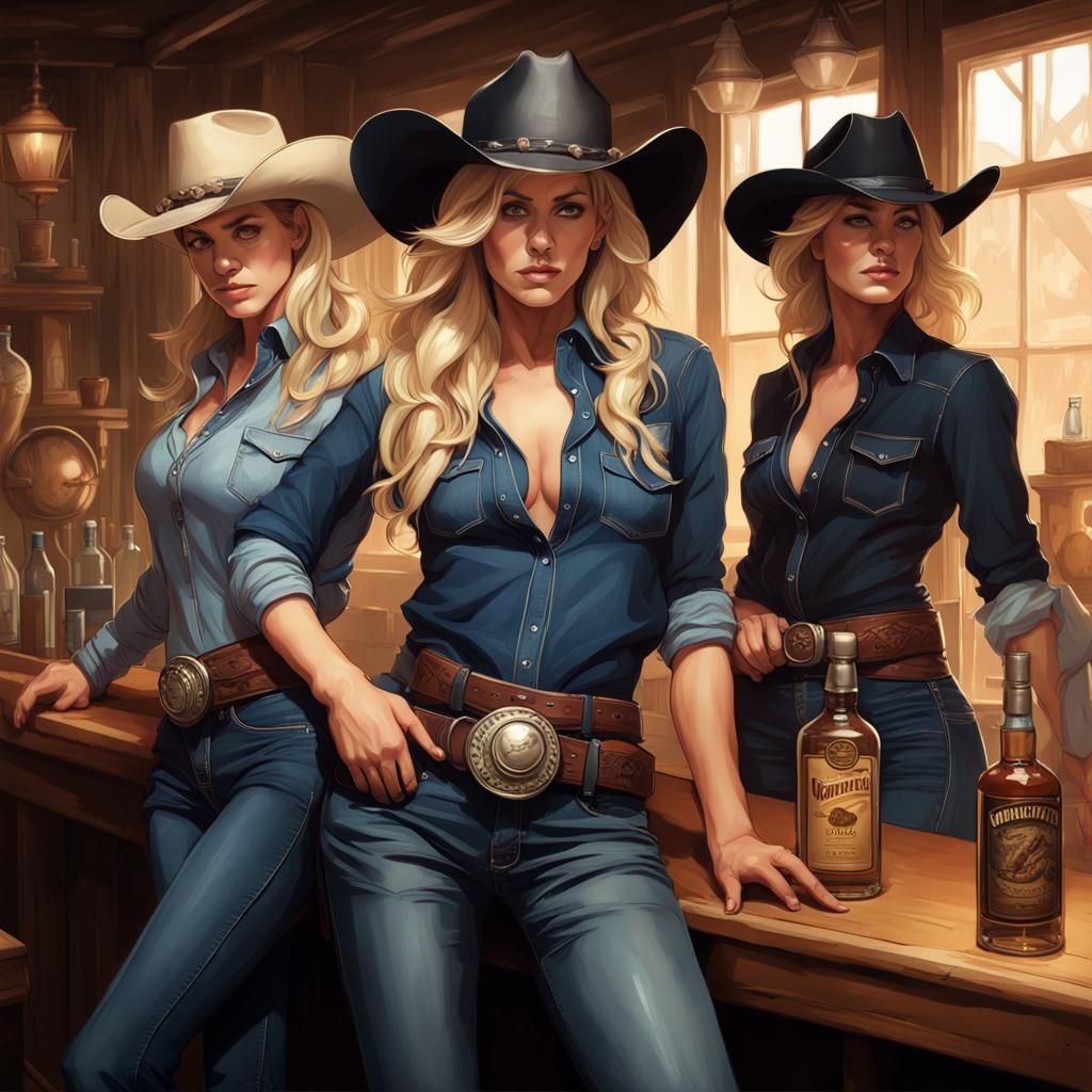 Denim and Whiskey: Saloon Scene in Digital Art
