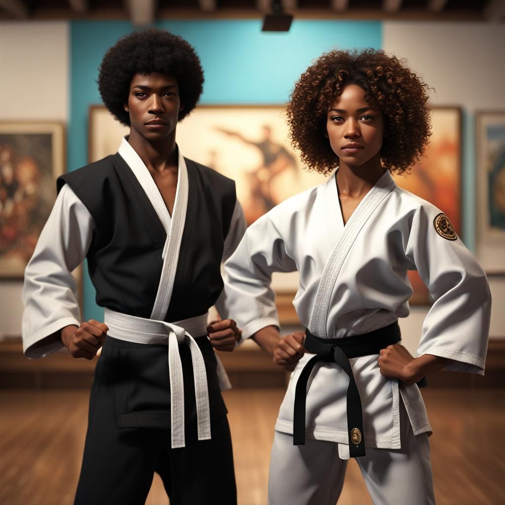 1970s Black Karate Students at Art Gallery