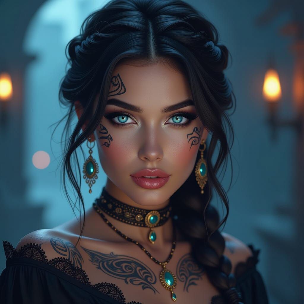 Mysterious Woman with Piercing Eyes, Hyperrealistic Portrait