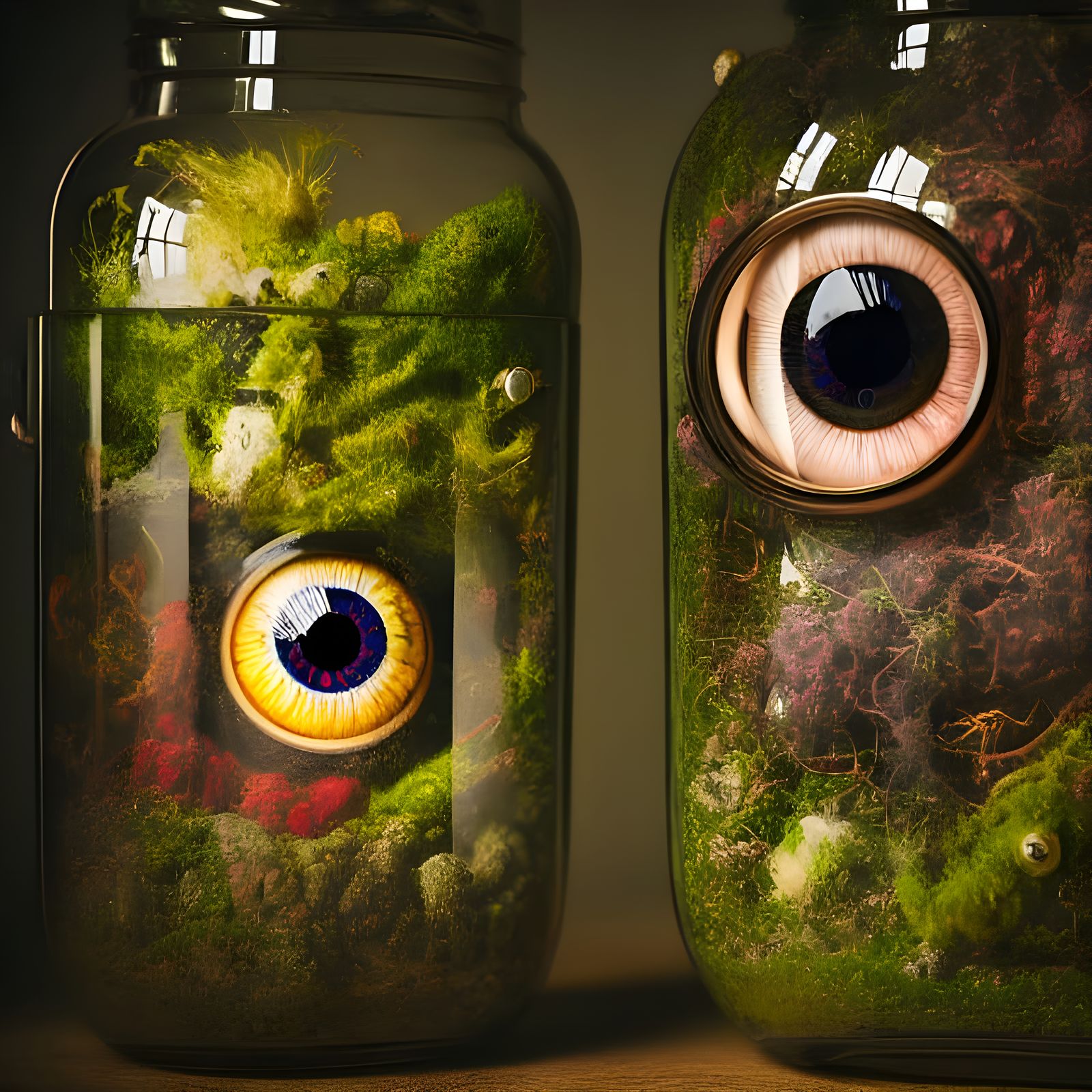 Hyperrealistic Eyeballs in Terrarium Jar