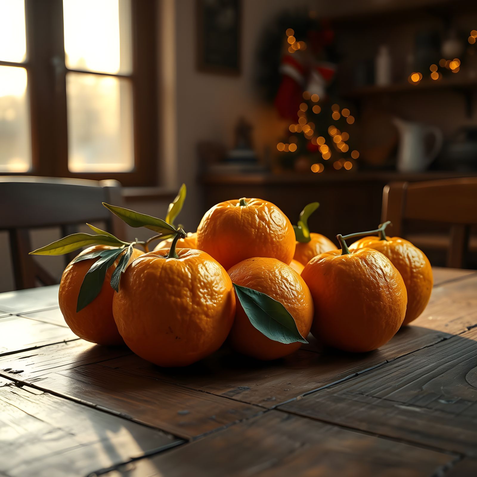 Warm Winter Still Life with Hyperrealistic Tangerines and Co...