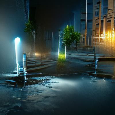 Radiant Lamppost at Night in Hyperrealism