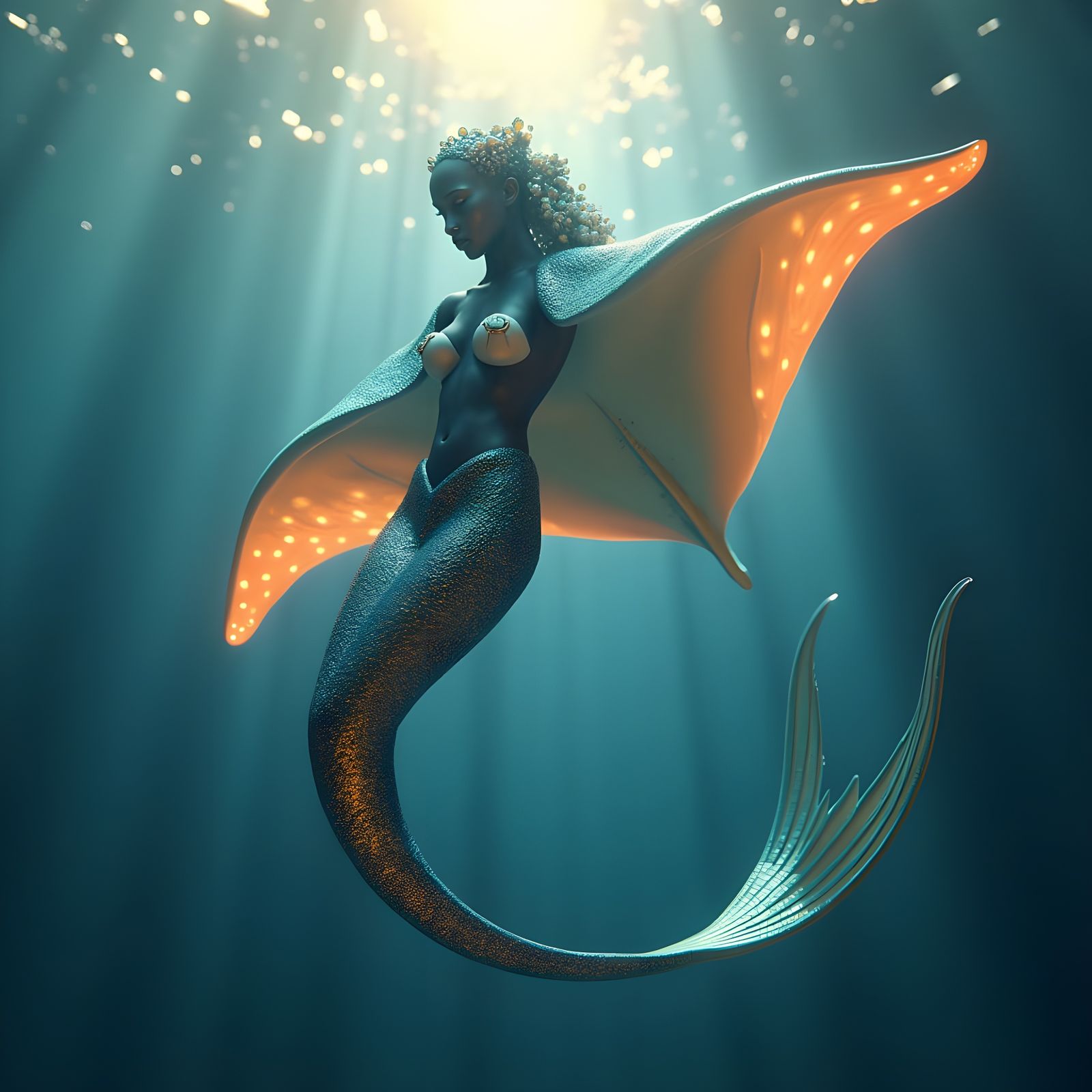 Manta Ray Mermaid Fantasy Concept Art
