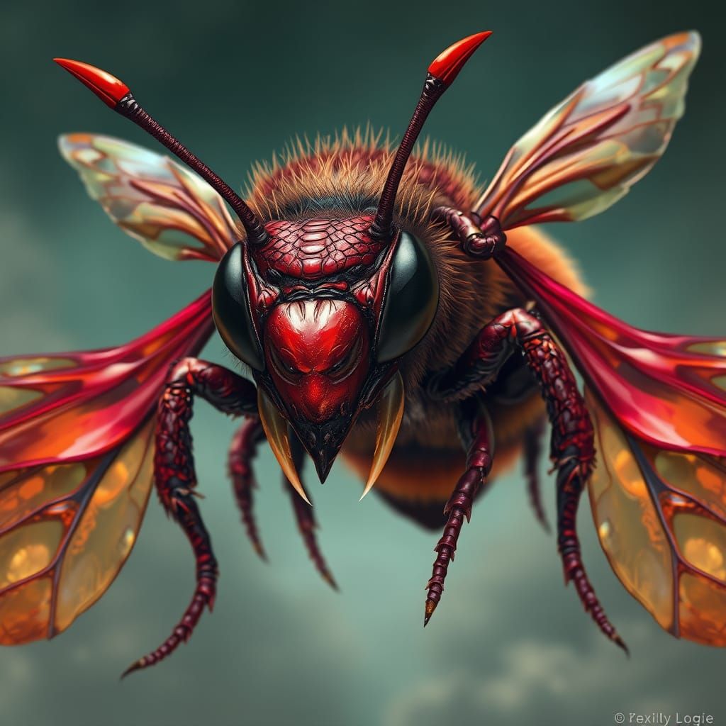 Mythical Ruby Bee in Vibrant Fantasy Art