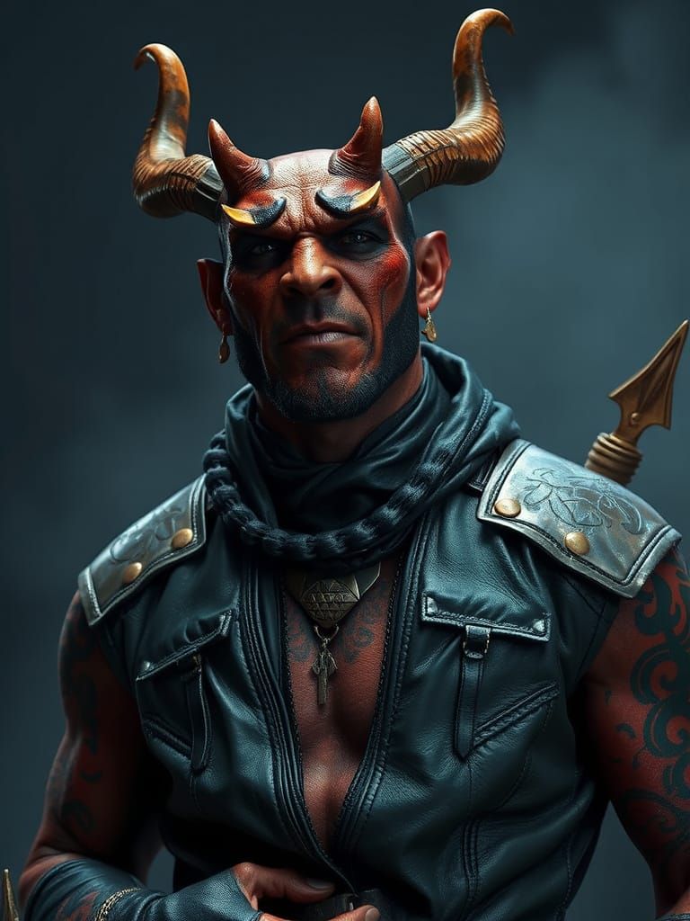 Hellboy in Dark Fantasy Style with Tribal Tattoos