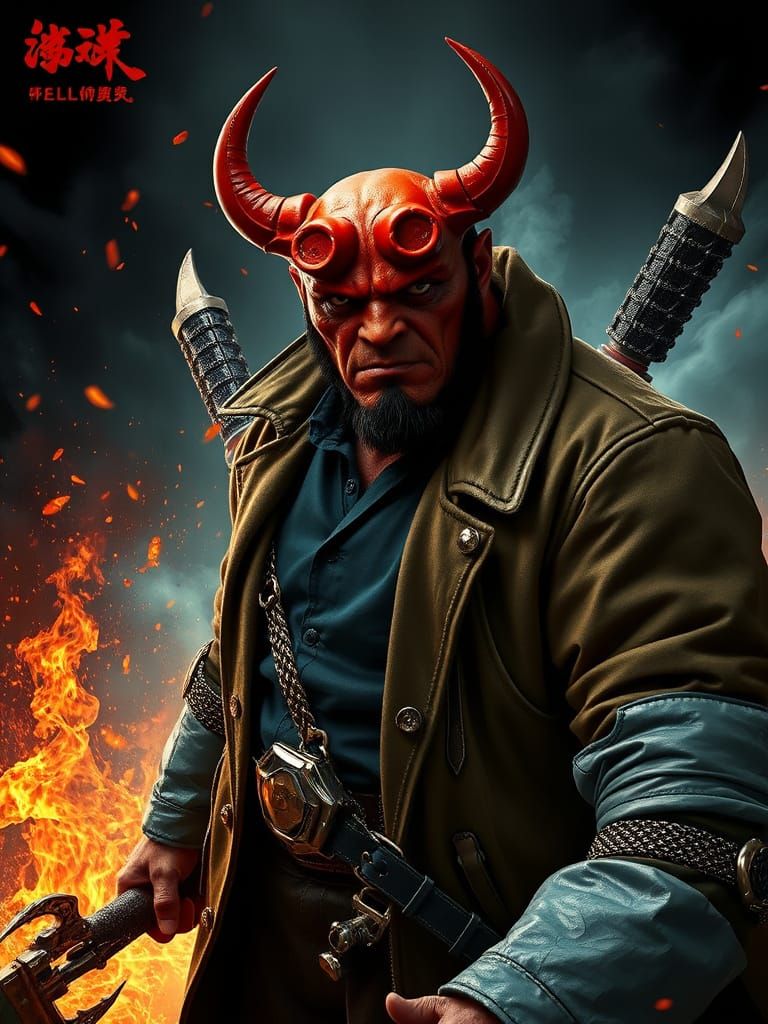 Hellboy in Vibrant Gothic Style