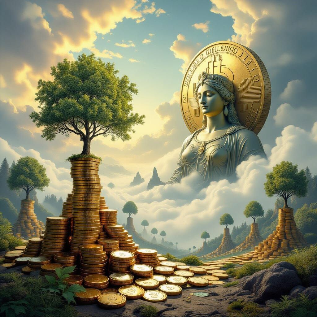 Surreal Coin Trees and Banknote Leaves