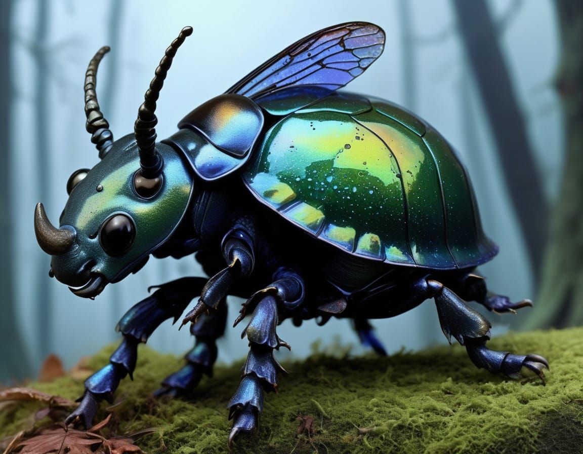 Delicate Fairy on Majestic Rhinoceros Beetle