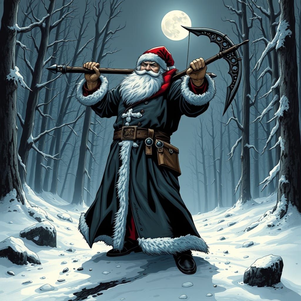 Santa Claus Vampire Slayer in Gothic Comic Style