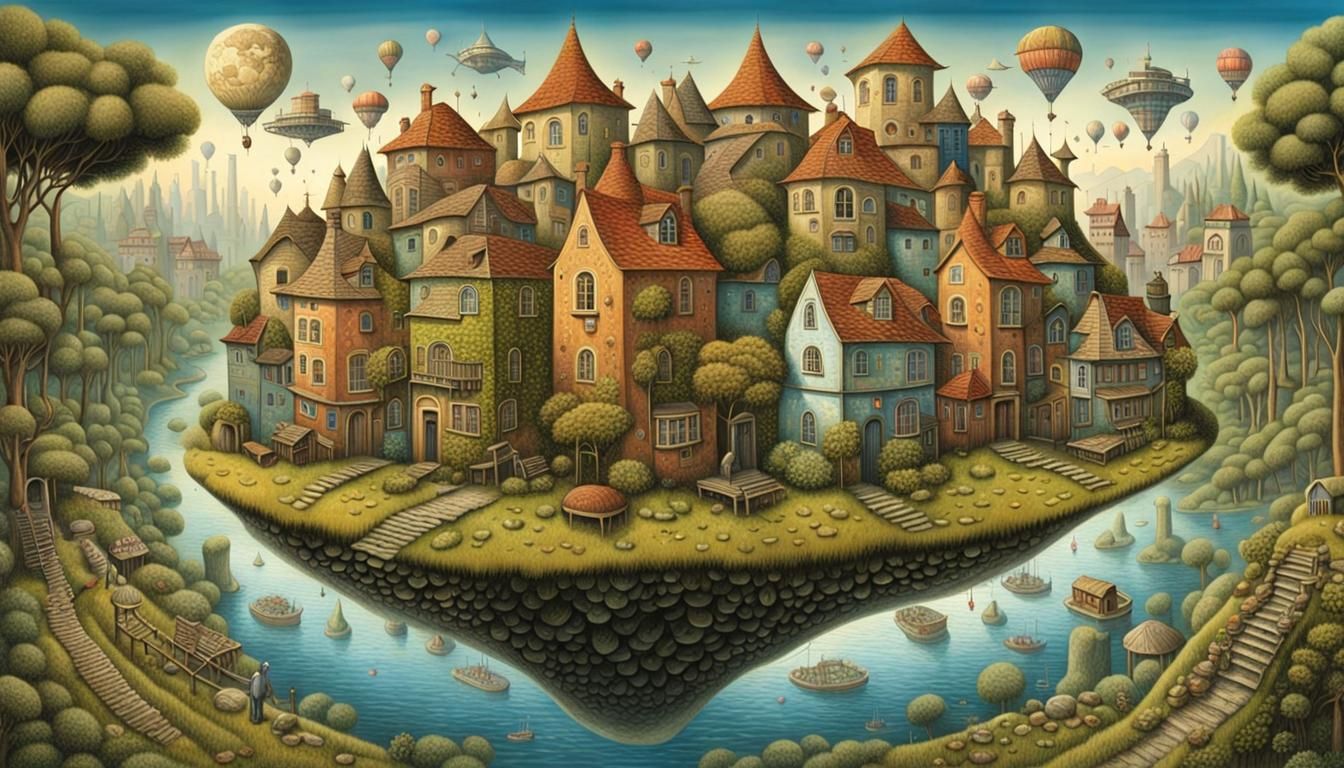 Surreal Cityscape in Jacek Yerka Style