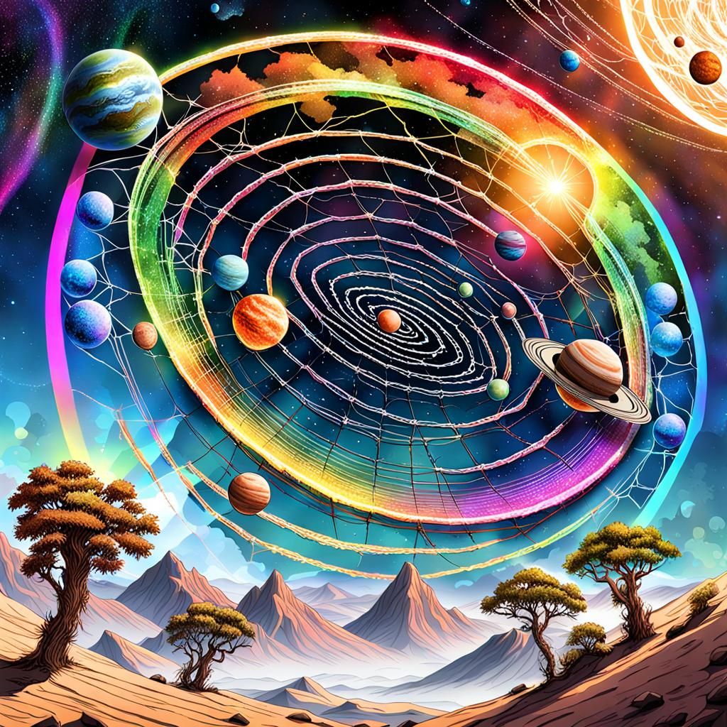 Rainbow Webs with Planets in Background