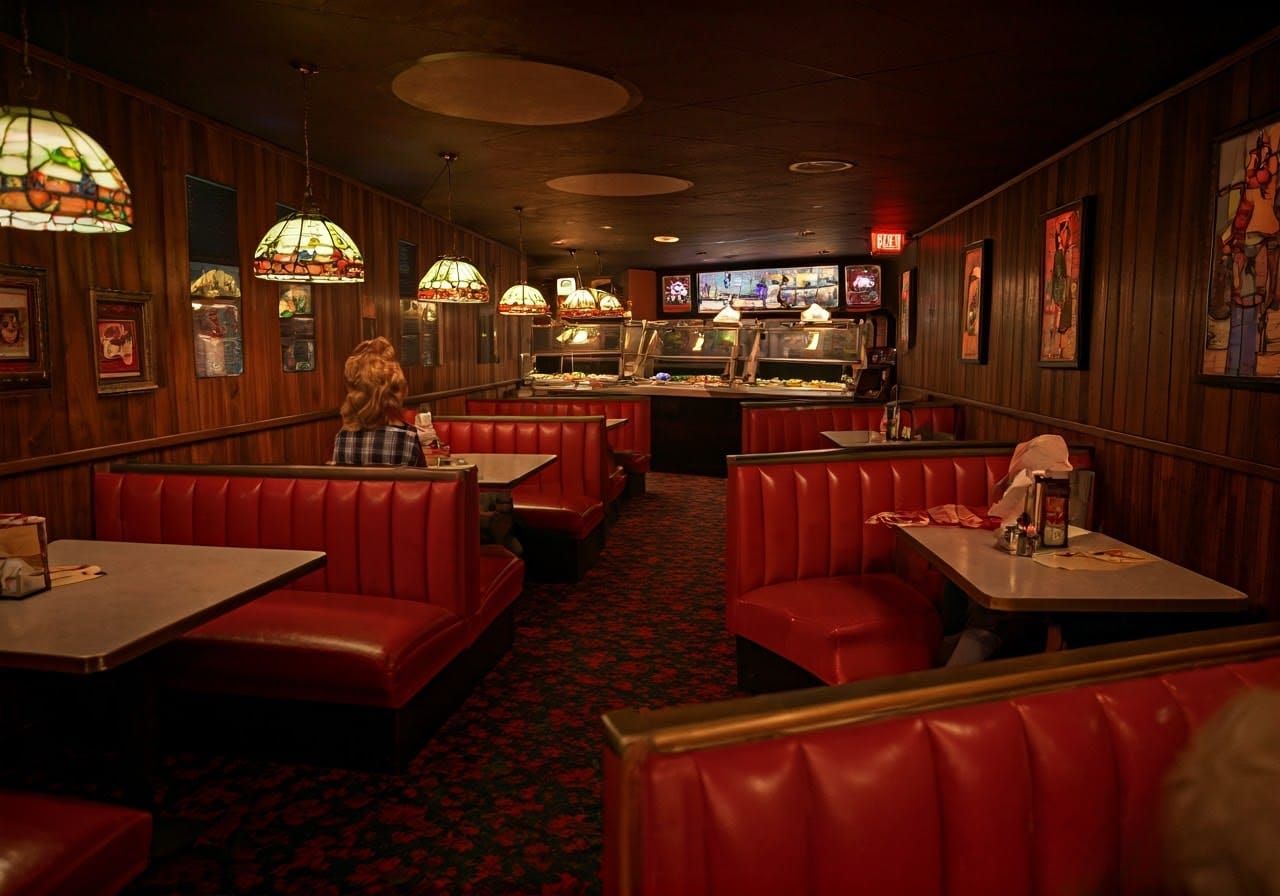 1980s Pizza Hut Scene in Retro-Futuristic Style