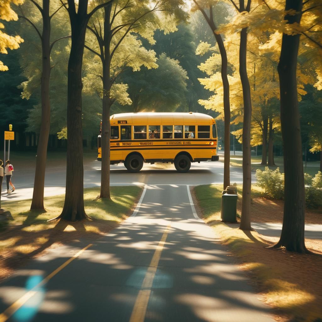 Yellow School Bus on the Way to School