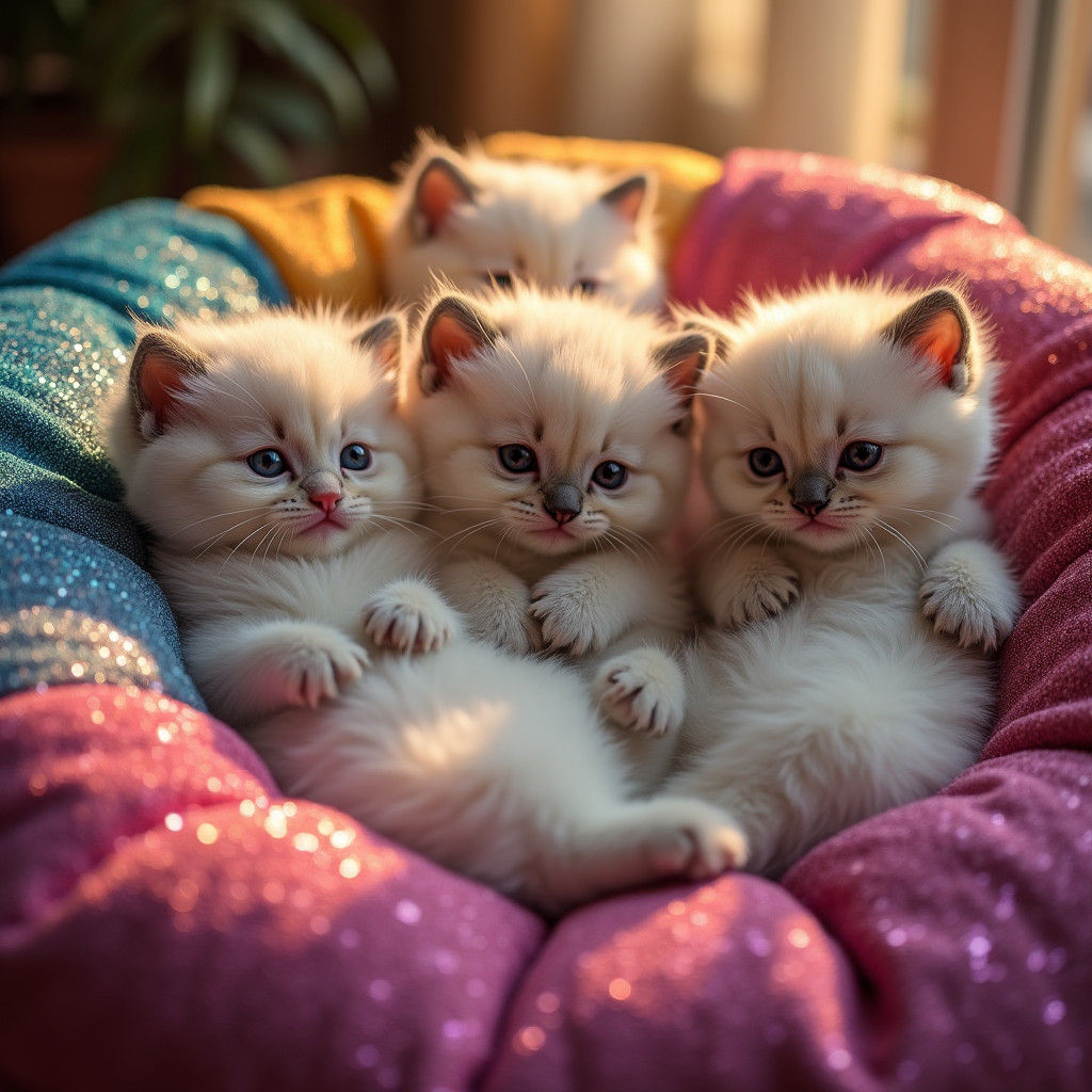 Ragdoll Kittens Lounging in Glittery Beanbag Chair