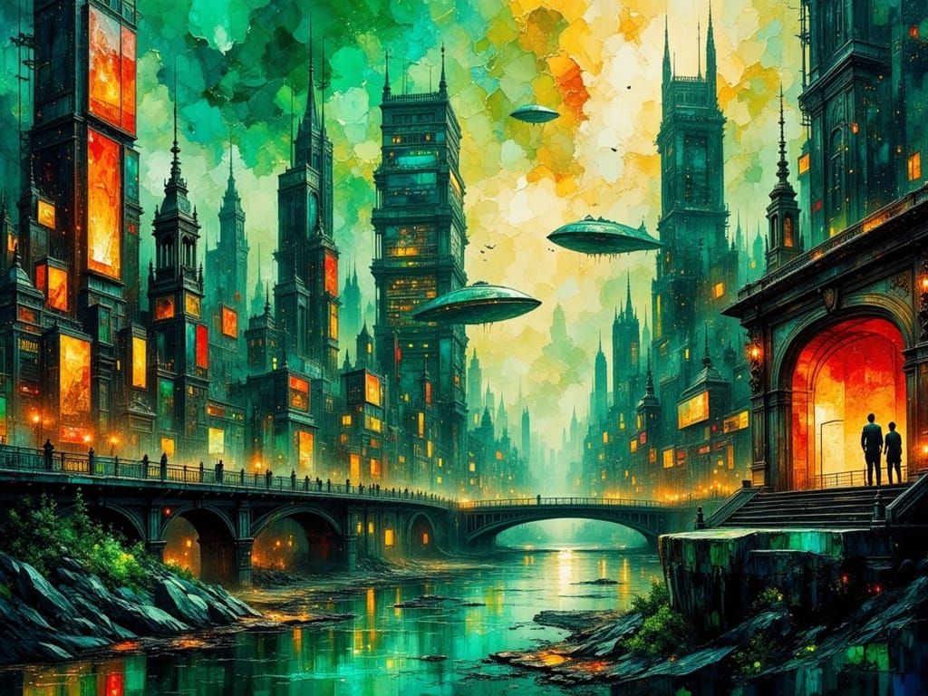 Cyberpunk Cityscape in Neon Lights as Digital Art