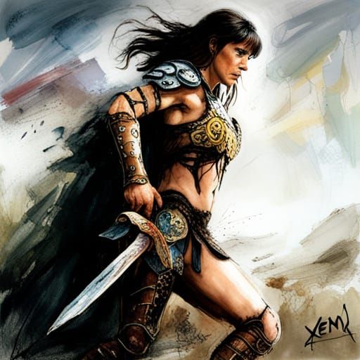 Xena Warrior Princess in Mixed Media Style