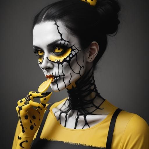 Cyberpunk Skeleton with Lemon Slice in Hyperrealistic Style