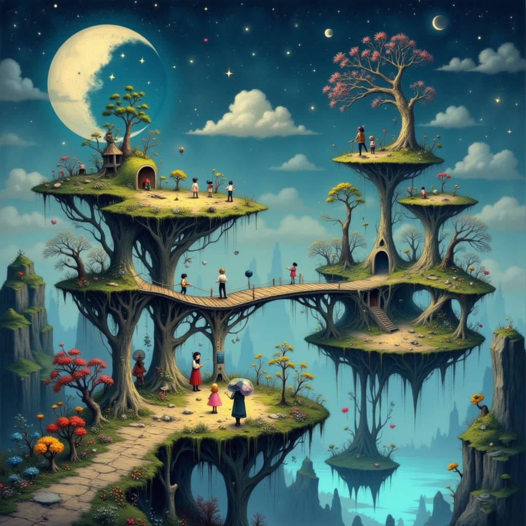 Whimsical Floating Islands In Dreamlike Fantasy Landscape