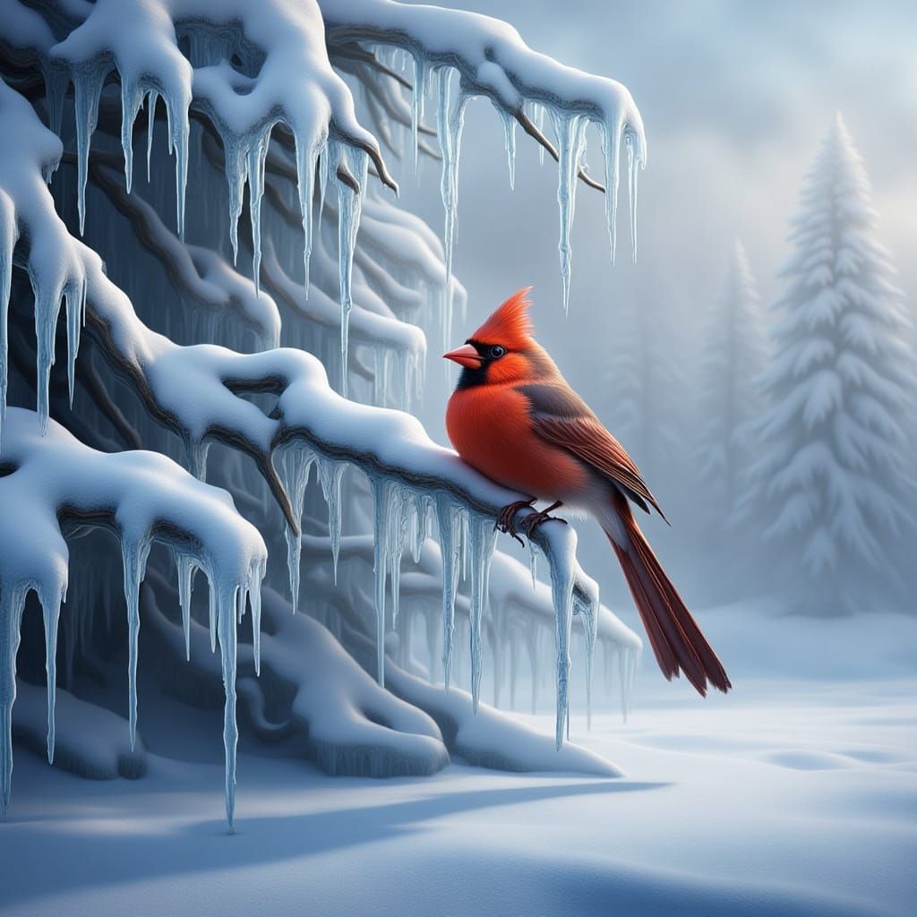 Cardinal in Winter Wonderland: A Frost-Bitten Scene