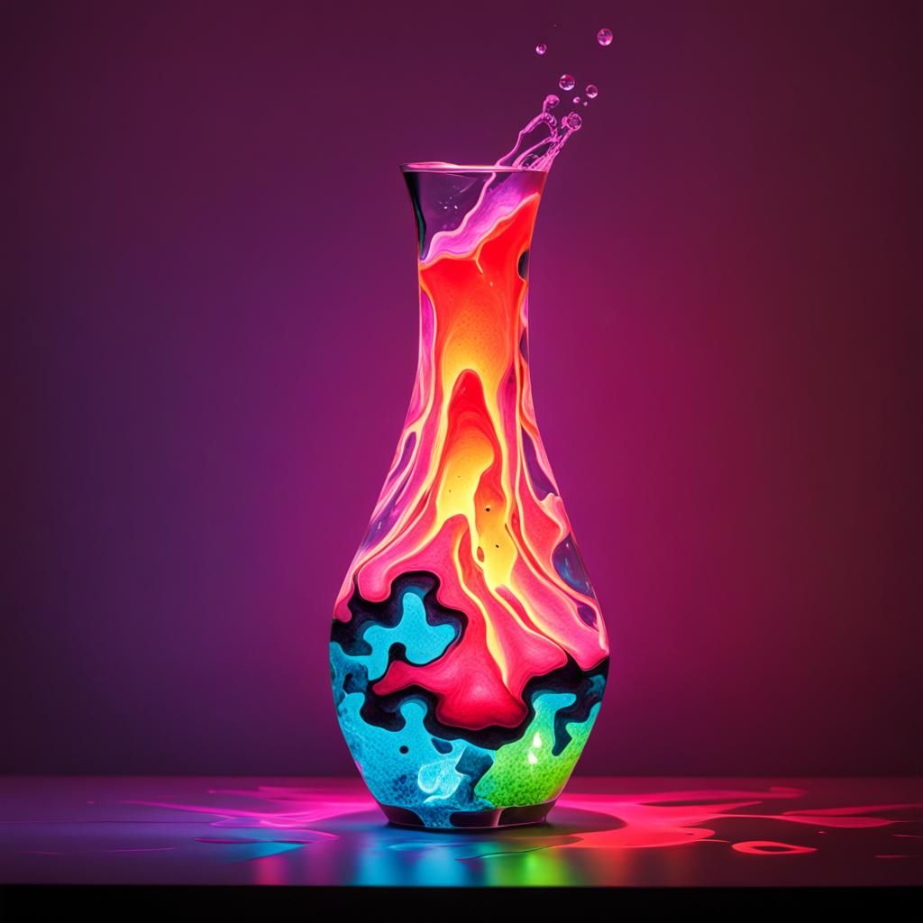 Neon Lava in Crystal Vase