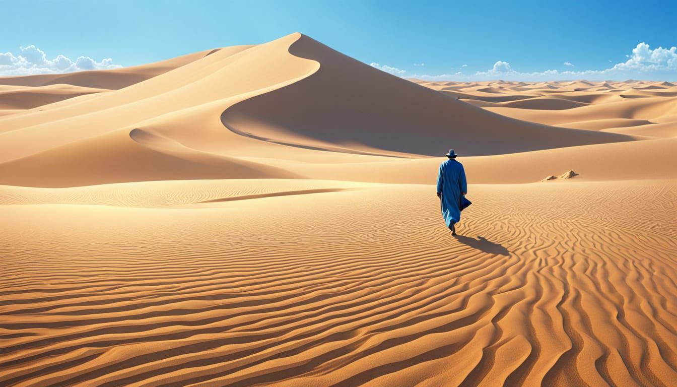 Solitary Figure in Vast Desert Landscape as Concept Art